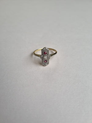 18kt gold and platinum ruby and diamond antique ring