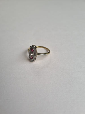18kt gold and platinum ruby and diamond antique ring