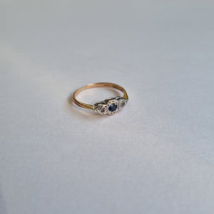 
                
                    Load image into Gallery viewer, 9kt gold and platinum art deco sapphire and diamond ring
                
            