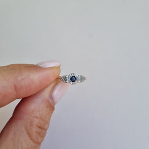 
                
                    Load image into Gallery viewer, 9kt gold and platinum art deco sapphire and diamond ring
                
            