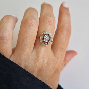 18kt gold and platinum art deco oval ruby and diamond antique ring