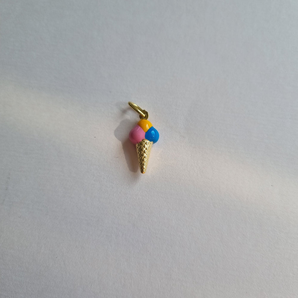 
                
                    Load image into Gallery viewer, Ice cream charm pendant with enamel in 9kt gold
                
            