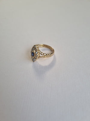Antique 18kt gold sapphire and pearl marquise ring
