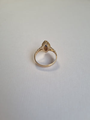 Antique 18kt gold sapphire and pearl marquise ring