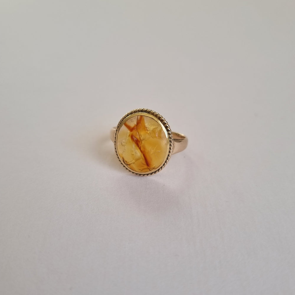 Orange agate hand engraved unique signet ring