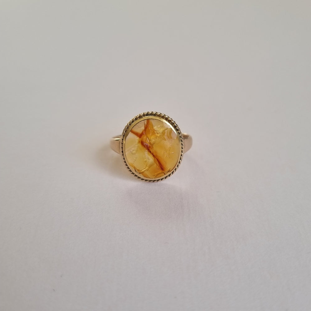 Orange agate hand engraved unique signet ring