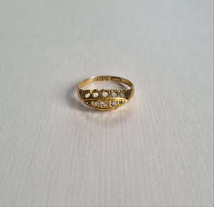 
                
                    Load image into Gallery viewer, 18kt gold boat ring set with 5 rosecut diamonds
                
            