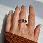 18kt Amethyst victorian style boat ring inter spaced by diamonds
