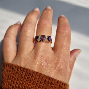 
                
                    Load image into Gallery viewer, 18kt Amethyst victorian style boat ring inter spaced by diamonds
                
            