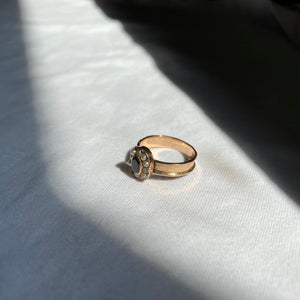 14kt garnet and pearl flower ring